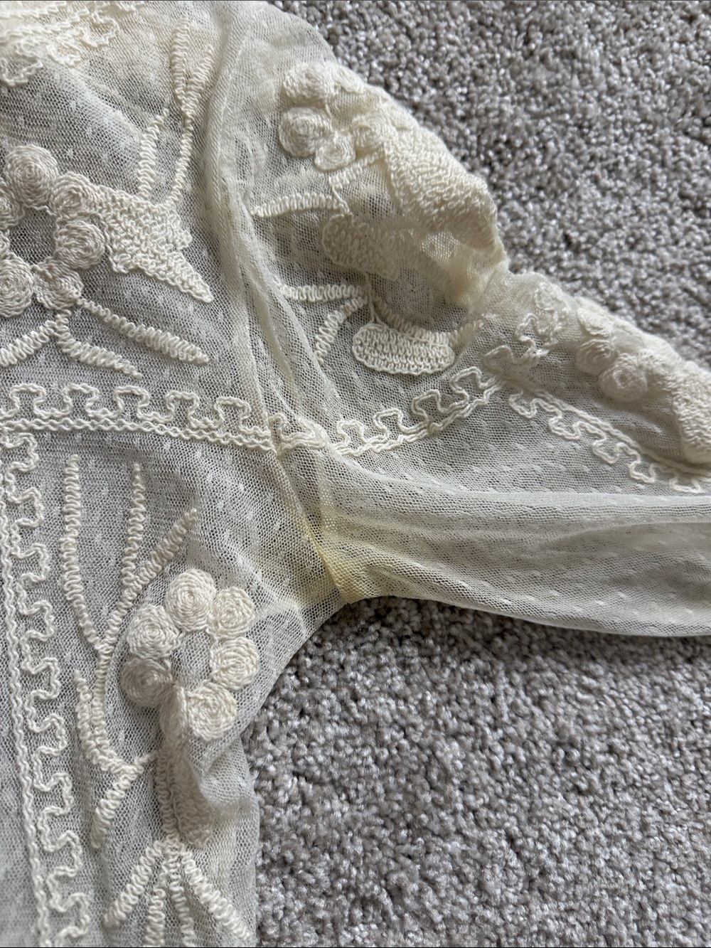 Sundance Catalog Sheer Ivory Floral Lace Long-Sleeve Women's Top size Small - Picture 6 of 6